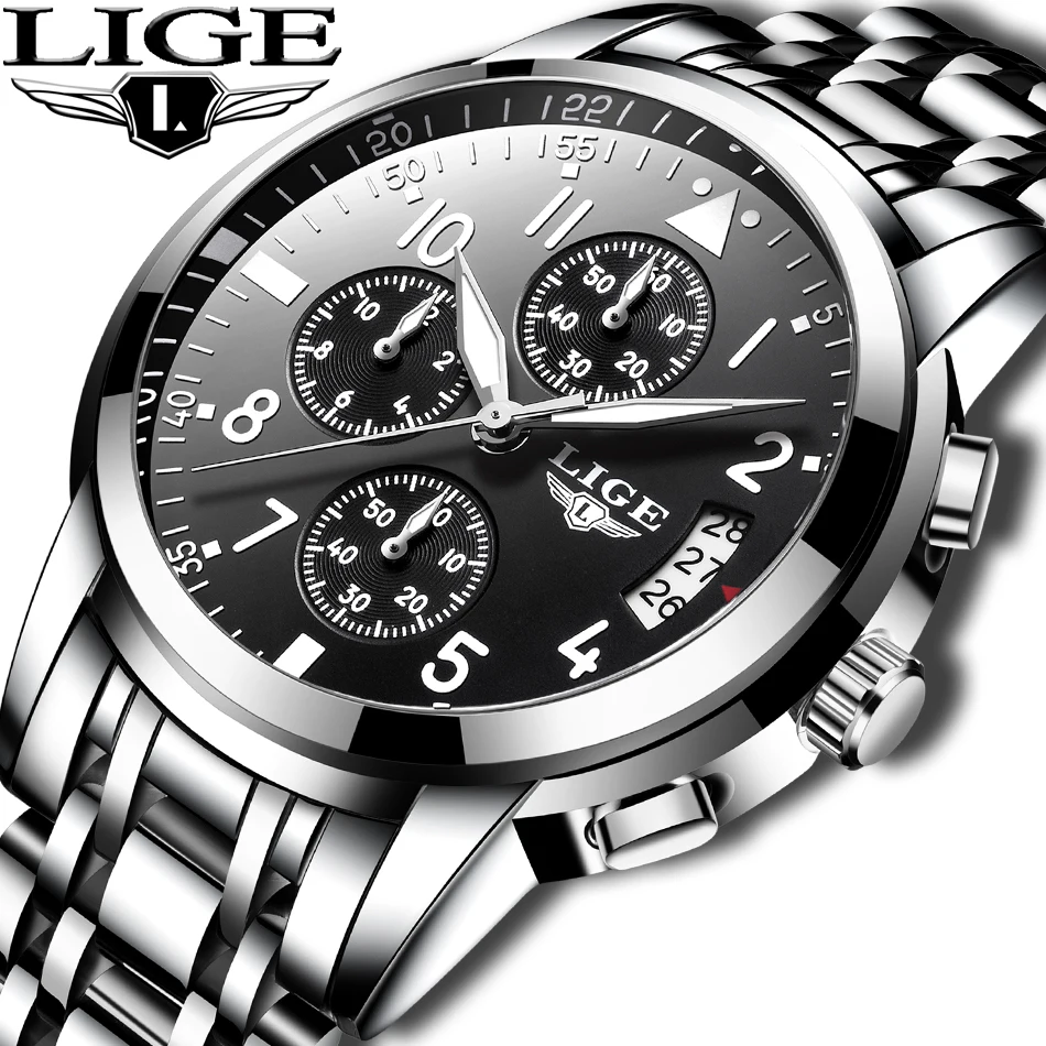 Часы LIGE мужские спортивные армейские кварцевые водонепроницаемые с