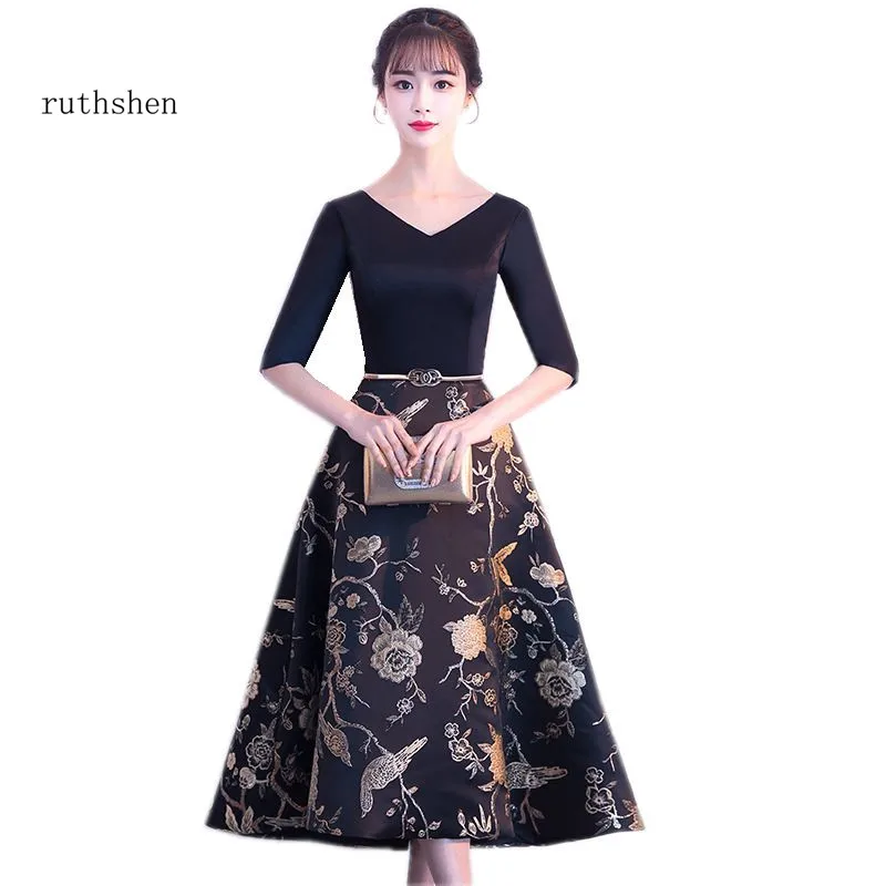 Ruthshen Цветочный принт платье-миди для выпускного с глубоким v-образным вырезом