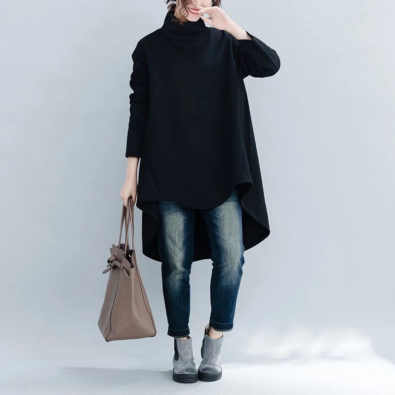 Mfelier Women Dress Turtleneck Solid Long Sleeve Irregular Hem Loose Casual Female Simple Fleece Warm Winter Dress
Mfelier Women Dress Turtleneck Solid Long Sleeve Irregular Hem Loose Casual Female Simple Fleece Warm Winter Dress