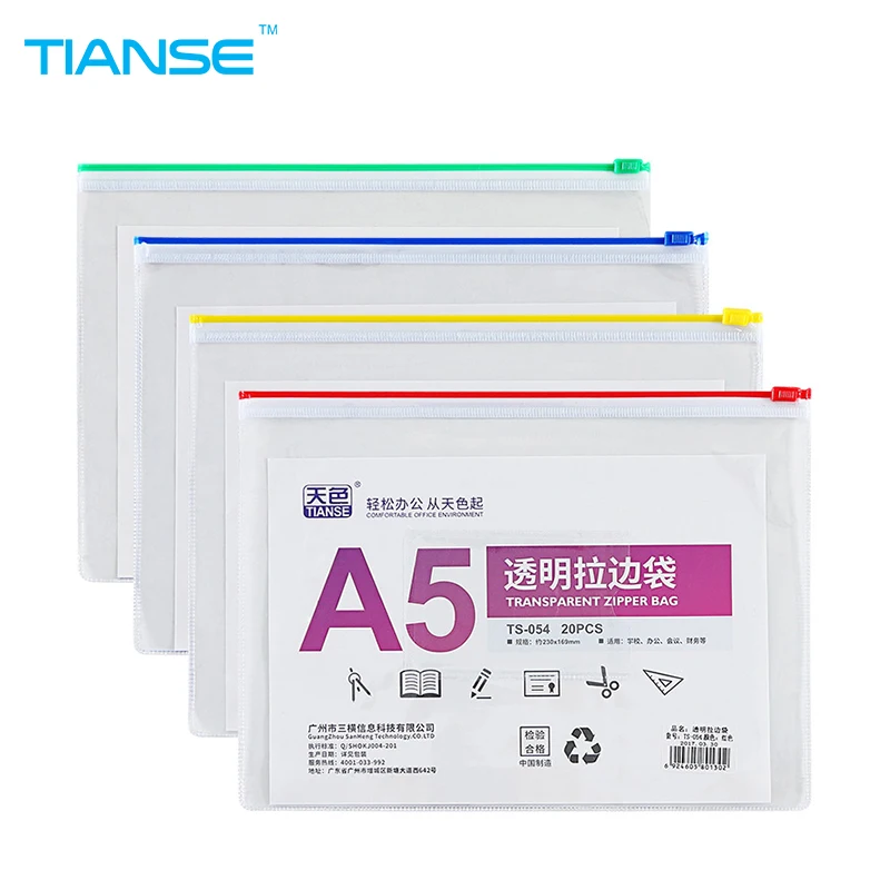 TIANSE A5 zipper closured file bag pvc plastic document bag presentation folder business organizer school stationery storage bag
TIANSE A5 zipper closured file bag pvc plastic document bag presentation folder business organizer school stationery storage bag