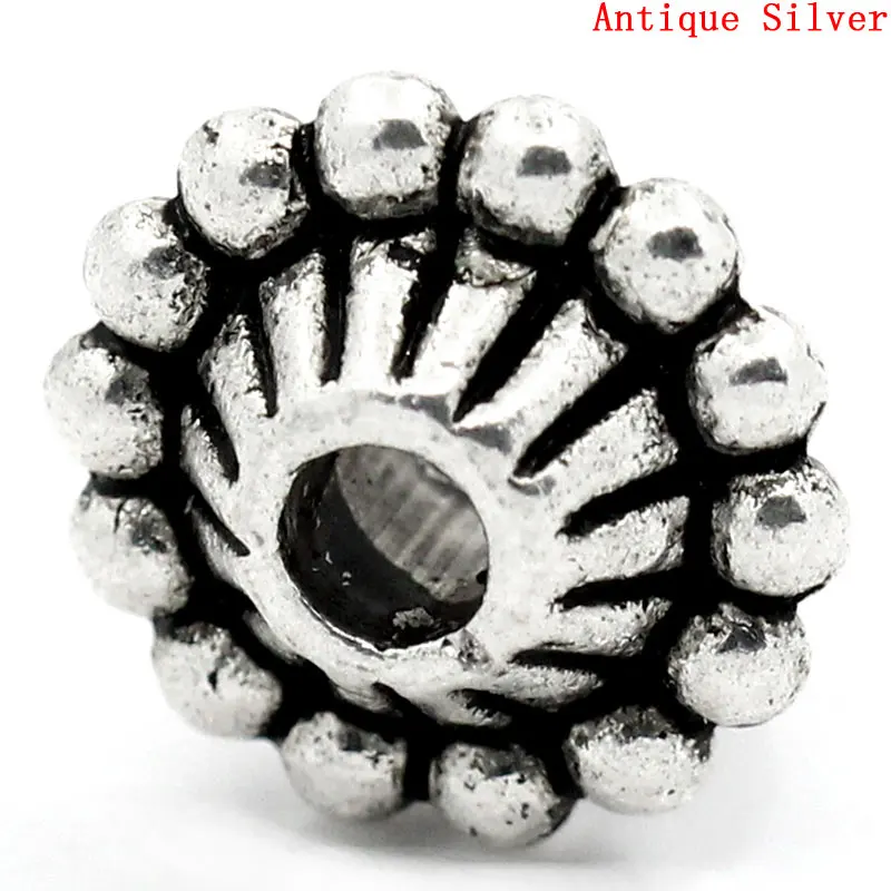 

DoreenBeads Zinc metal alloy Spacer Beads Round Antique Silver Dot Pattern Color Plated About 11mm Dia,Hole:Approx 3mm,8 PCs