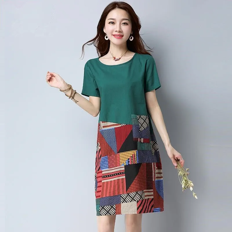 Vintage Printed Patchwork Cotton Summer Dress New Fashion Printed Loose Dress O-Neck Short Sleeve Elegant Party Dress DF2533
Vintage Printed Patchwork Cotton Summer Dress New Fashion Printed Loose Dress O-Neck Short Sleeve Elegant Party Dress DF2533