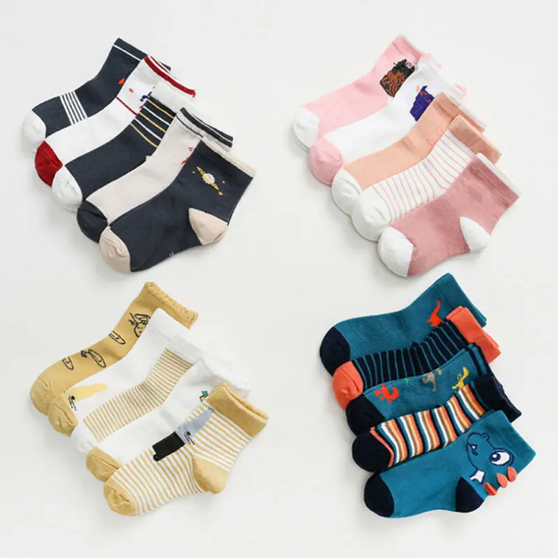 Носки нескользящие для новорожденных мальчиков и девочек 5 пар хлопчатобумажные
