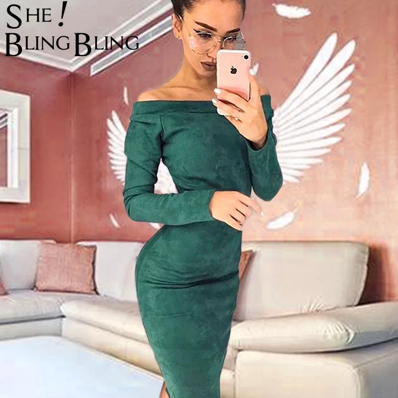 Sheblingbling New Look Faux Suede Long Sleeve Off Shoulder Women Mid Calf Dress Autumn Winter Female Sexy Bodycon Party Dresses
Sheblingbling New Look Faux Suede Long Sleeve Off Shoulder Women Mid Calf Dress Autumn Winter Female Sexy Bodycon Party Dresses