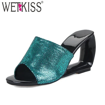 WETKISS Summer High Heels Women Slippers Open Toe Sheepskin Strange Style Slides Footwear 2019 New Fashion Ladies Mules Shoes
WETKISS Summer High Heels Women Slippers Open Toe Sheepskin Strange Style Slides Footwear 2019 New Fashion Ladies Mules Shoes