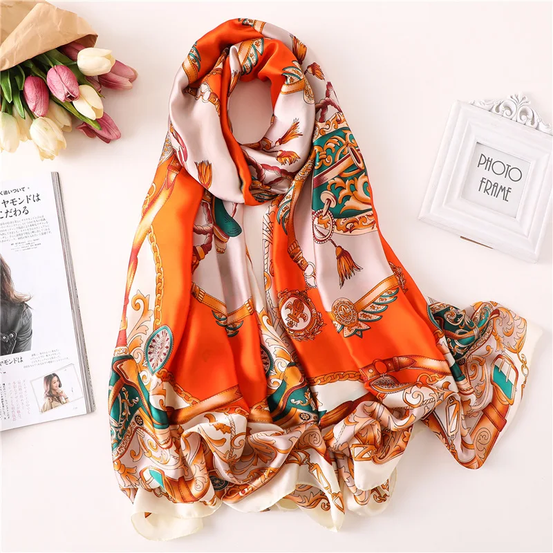 Luxury Brand Orange Scarf Women Scarves Female Large Shawls Spring Summer Satin Silk Soft Long Wraps Lady Beach Scarf 180*90cm
Luxury Brand Orange Scarf Women Scarves Female Large Shawls Spring Summer Satin Silk Soft Long Wraps Lady Beach Scarf 180*90cm