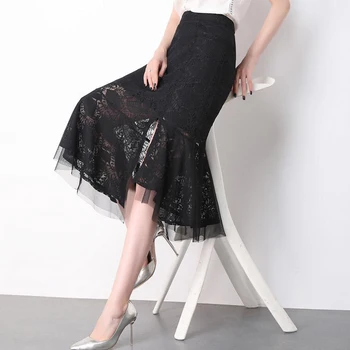 Spring Summer Office Lady Fashion Women Ruffles High Waist Black Lace Mesh Pathwork Mermaid Skirt , Womens Trumpet Pencil Skirts
Spring Summer Office Lady Fashion Women Ruffles High Waist Black Lace Mesh Pathwork Mermaid Skirt , Womens Trumpet Pencil Skirts