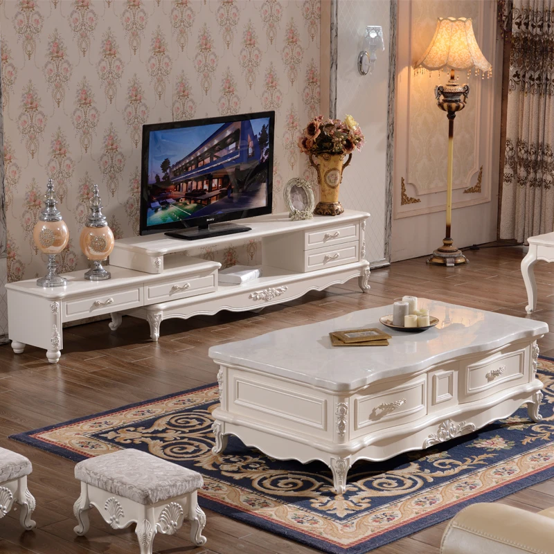 European-style living room coffee table TV cabinet combination of solid wood carved marble telescopic paint storage small apart
European-style living room coffee table TV cabinet combination of solid wood carved marble telescopic paint storage small apart