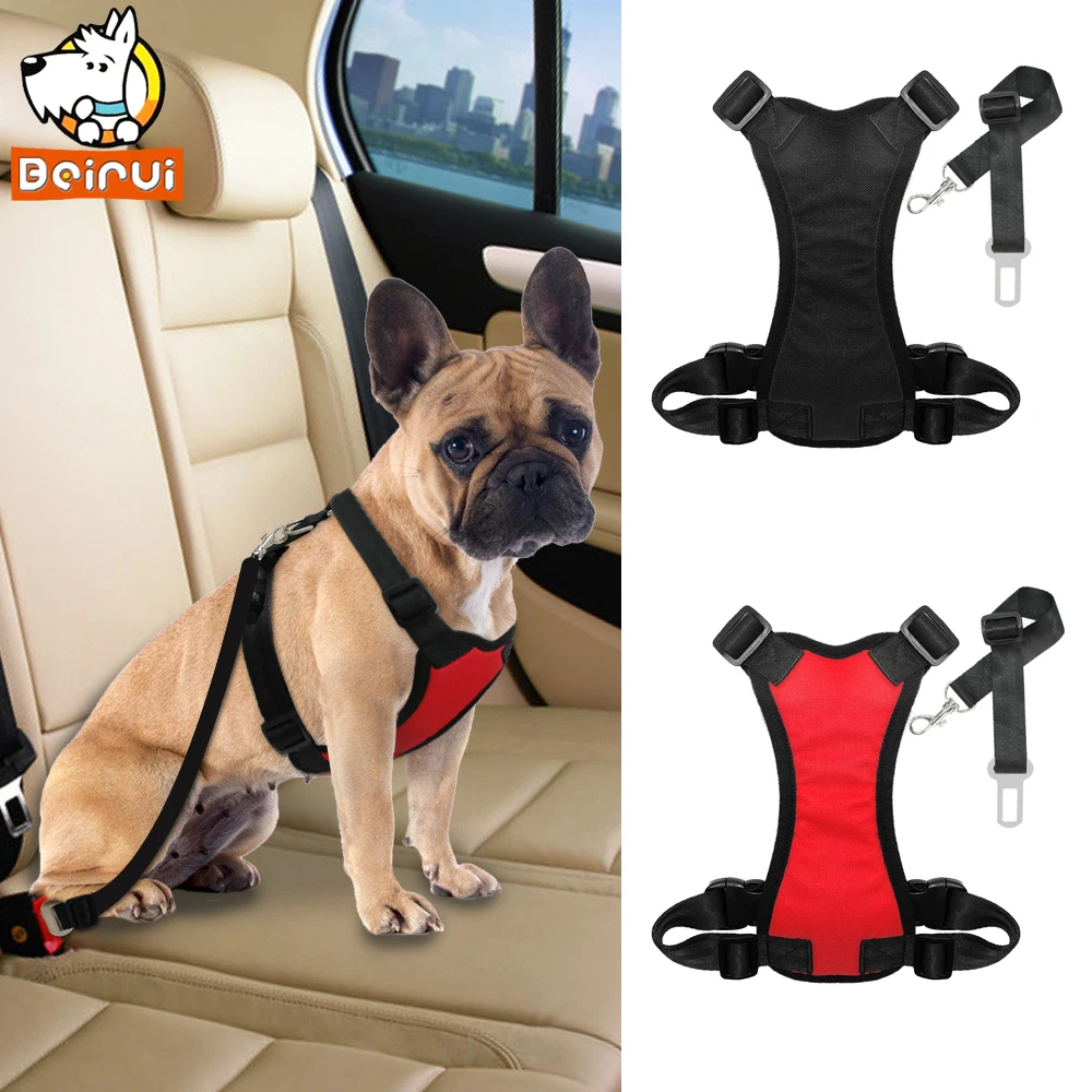 Image Adjustable Dog Car Seat Harness Nylon Soft Mesh Safety Dog Vehicle Harnesses Black Red Colors For Medium Large Dogs