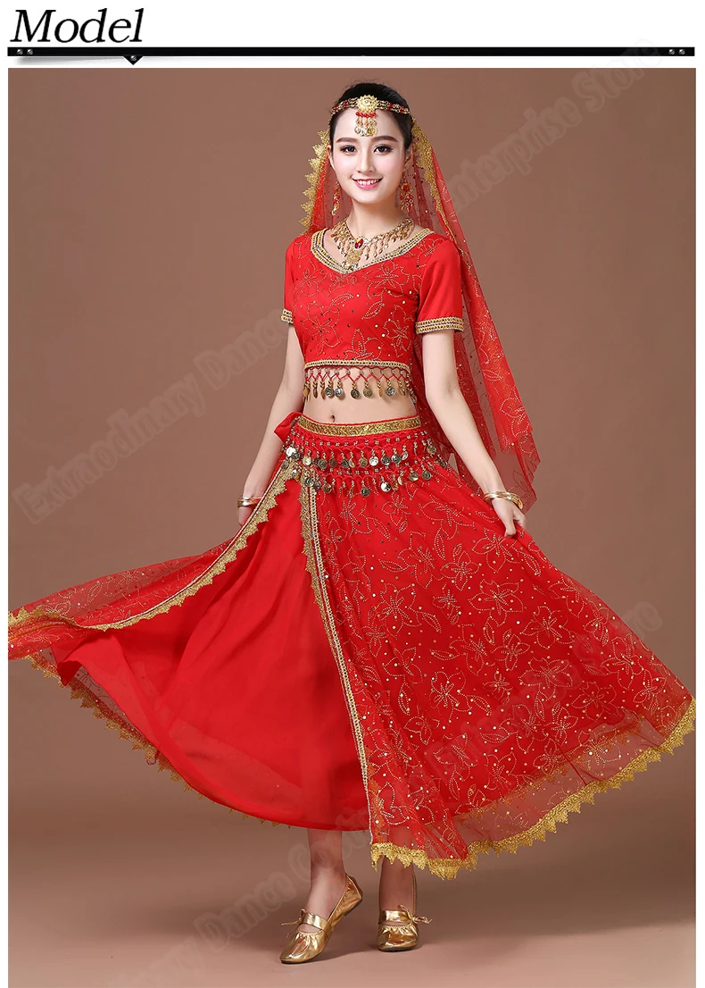  Disfraz de Bollywood para danza del vientre, traje de baile  indio noble de Sari con velo de cabeza para mujer, Dorado-fucsia : Ropa,  Zapatos y Joyería