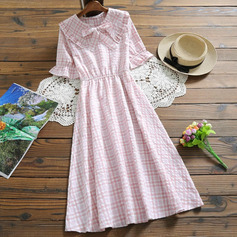 Yellow,Pink Summer Dress 2019 New Women Short Sleeve Plaid Long Cotton Dresses Mori Girl Sweet Clothing
Yellow,Pink Summer Dress 2019 New Women Short Sleeve Plaid Long Cotton Dresses Mori Girl Sweet Clothing