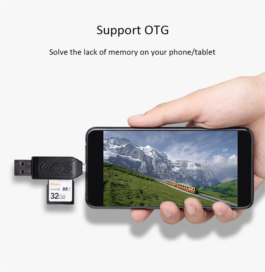 Olaudem SD TF OTG Card Reader 2 in 1 OTG Cable Micro USB Smart Flash Memory Card Micro USB Adapter High-speed Data Cables CR968