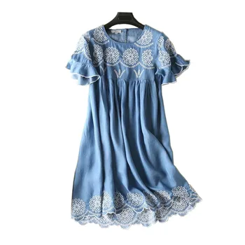 Summer 2018 New Women Ruffle Short Sleeve Embroidered Blue Denim Dress , Loose Ladies Woman Casual High Waisted Jeans Dresses
Summer 2018 New Women Ruffle Short Sleeve Embroidered Blue Denim Dress , Loose Ladies Woman Casual High Waisted Jeans Dresses
