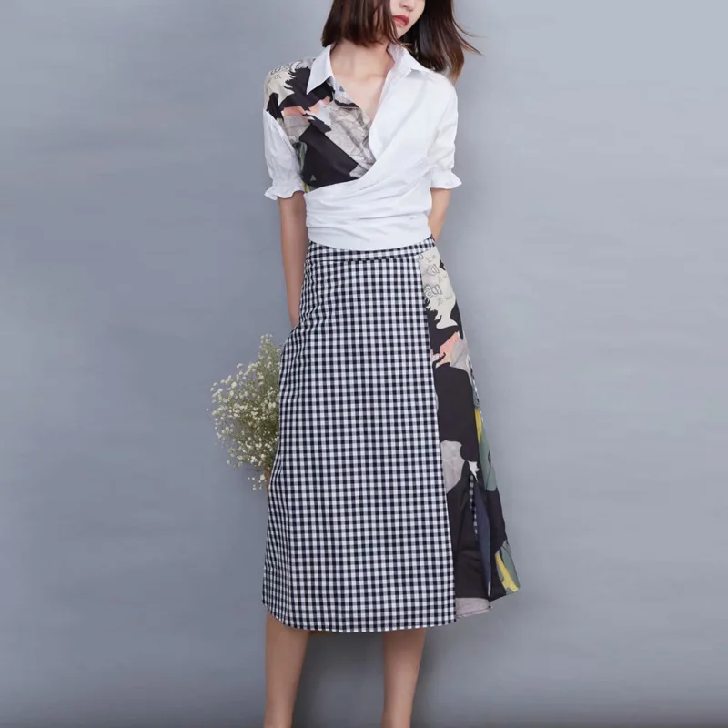 Women color block cotton white shirts ruched waist top + a-line plaid skirts suit elegant two piece set brand outfits 2019 new
Women color block cotton white shirts ruched waist top + a-line plaid skirts suit elegant two piece set brand outfits 2019 new