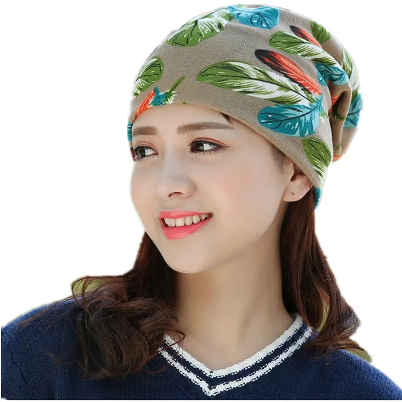 Explosion section spring scarf hat women beanies collar clothing accessories cotton print star bike leaf strip rainbow color cap