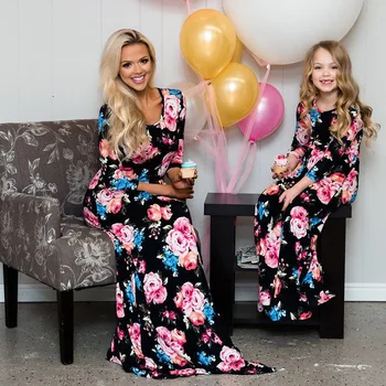 Mother Daughter Dress Long Sleeve Flowers Prints Europe and America Women Mommy and Me Girl Dresses Family Matching Outfits 
Mother Daughter Dress Long Sleeve Flowers Prints Europe and America Women Mommy and Me Girl Dresses Family Matching Outfits