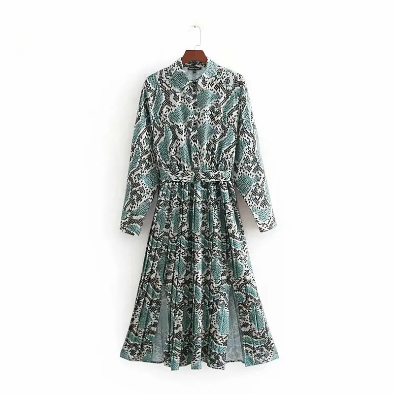 2019 women vintage snake skin print shirtdress bow sashes pleated midi dress female long sleeve vestidos casual dresses DS1907
2019 women vintage snake skin print shirtdress bow sashes pleated midi dress female long sleeve vestidos casual dresses DS1907