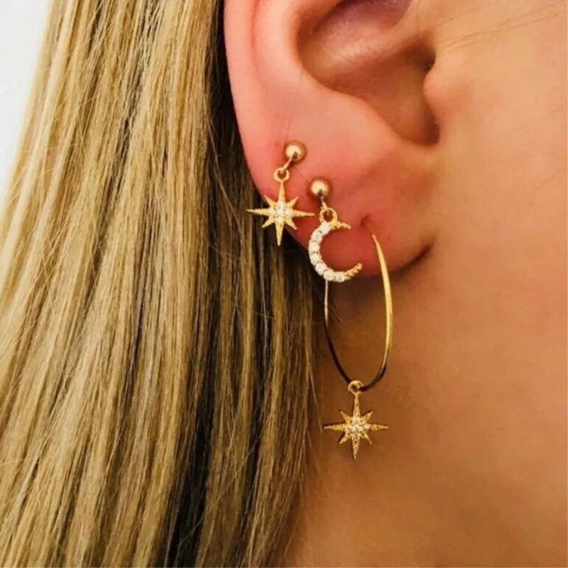 EK141 New Fashion Full Crystal Combination Star Moon Earrings Set for Women Europe and the United States Popular Female Jewelry
EK141 New Fashion Full Crystal Combination Star Moon Earrings Set for Women Europe and the United States Popular Female Jewelry