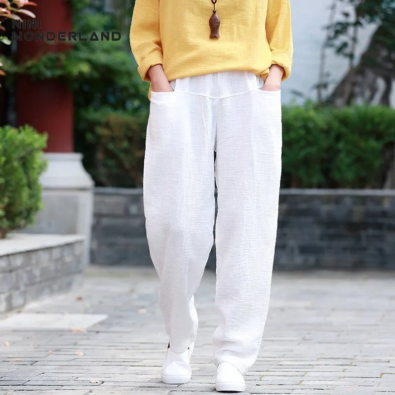 NINI WONDERLAND Spring Cotton Pants Women Solid Color Casual Harem Pants Autumn Elastic Waist Loose Trousers Female Big Size
NINI WONDERLAND Spring Cotton Pants Women Solid Color Casual Harem Pants Autumn Elastic Waist Loose Trousers Female Big Size