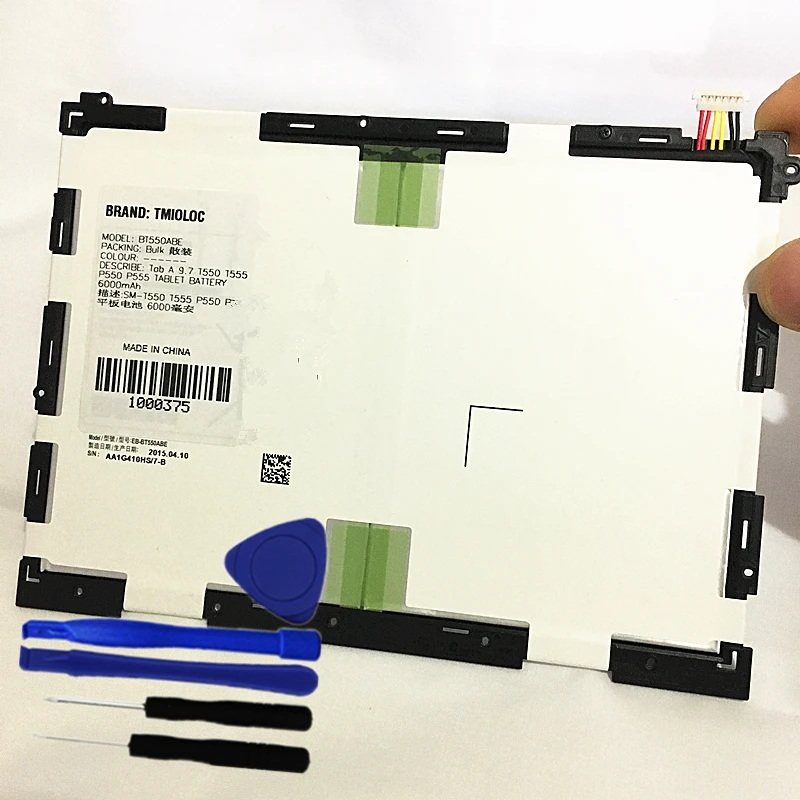 TMIOLOC NEW Original 6000mAh BT550ABE Battery For Samsung Galaxy Tab A 9.7 SM-T550 T550 T555 T550X P550 P555 P550C With Tools
TMIOLOC NEW Original 6000mAh BT550ABE Battery For Samsung Galaxy Tab A 9.7 SM-T550 T550 T555 T550X P550 P555 P550C With Tools