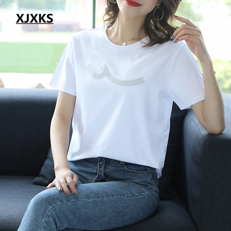 XJXKS New 2019 Women's Summer T-Shirt Comfort 100% Cotton High Quality Casual Round Neck Short Sleeve Top Women's T-Shirt
XJXKS New 2019 Women's Summer T-Shirt Comfort 100% Cotton High Quality Casual Round Neck Short Sleeve Top Women's T-Shirt