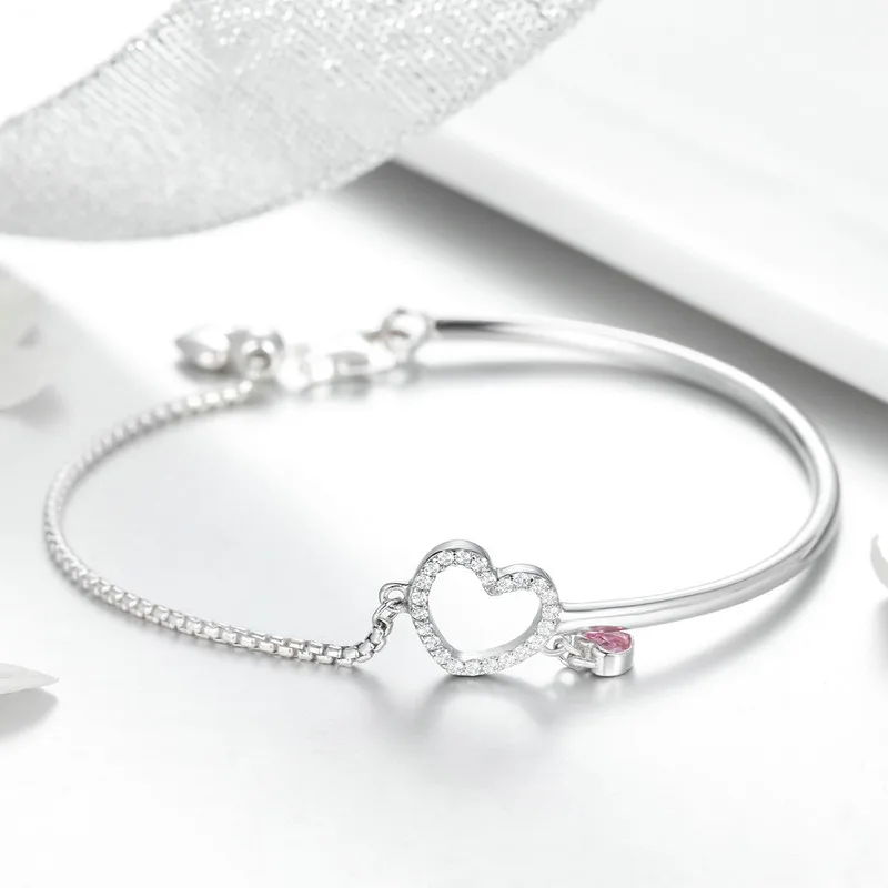 BISAER Heart Bracelet Authentic 925 Sterling Silver Pink Crystal Heart Bangles Bracelets for Women Argent Bijoux Jonc GXB117
BISAER Heart Bracelet Authentic 925 Sterling Silver Pink Crystal Heart Bangles Bracelets for Women Argent Bijoux Jonc GXB117