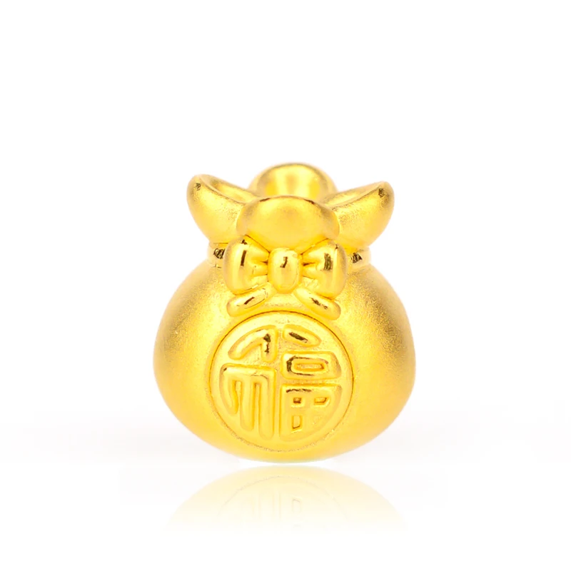 Фото Однотонный браслет 999 24-каратного желтого золота женский Fu Bag на удачу | Украшения