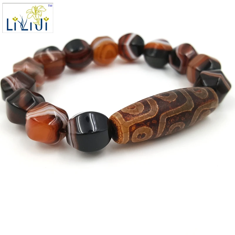 

Lii Ji Banded Agate with DZI Bead Bracelet Total size about 7.5''