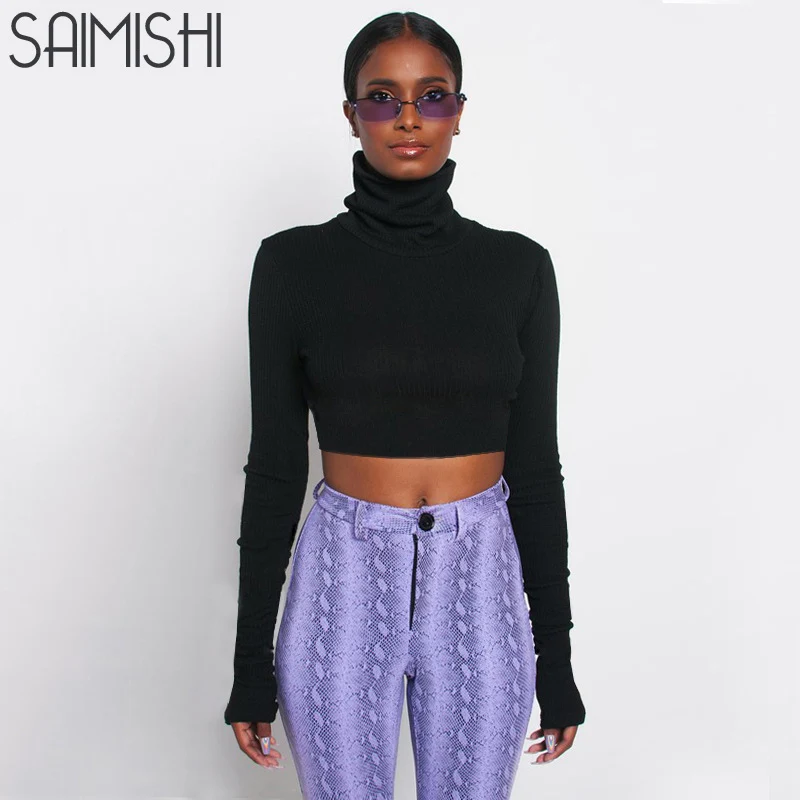 Saimishi High Neck Women Tees Autumn Winter Fashion Fluorescence Color Long Sleeve T-Shirt Slim Fit Crop Tops with Finger Hol
Saimishi High Neck Women Tees Autumn Winter Fashion Fluorescence Color Long Sleeve T-Shirt Slim Fit Crop Tops with Finger Hol