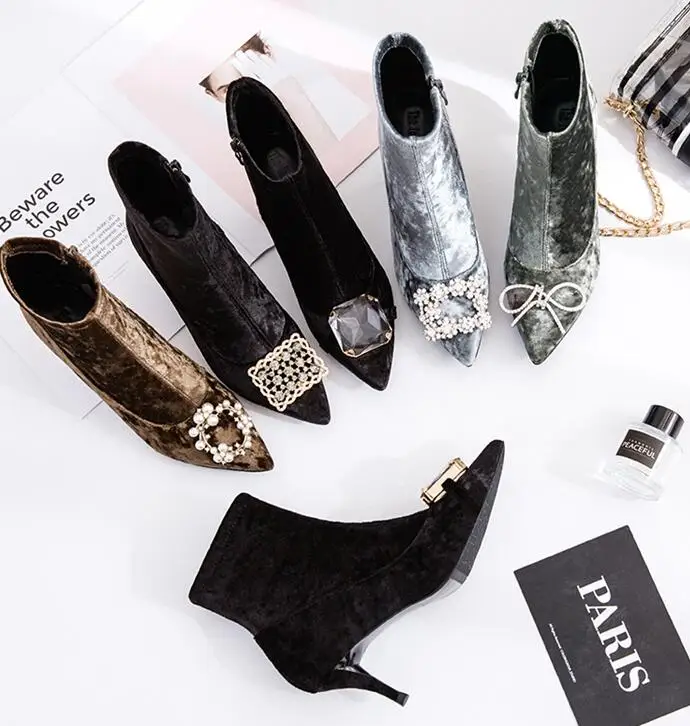New 2019 Sexy Black Brwon Velvet Ankle Boots Pointed toe Stiletto 7cm High Heel Women Boots Shoes Woman 35-41
New 2019 Sexy Black Brwon Velvet Ankle Boots Pointed toe Stiletto 7cm High Heel Women Boots Shoes Woman 35-41