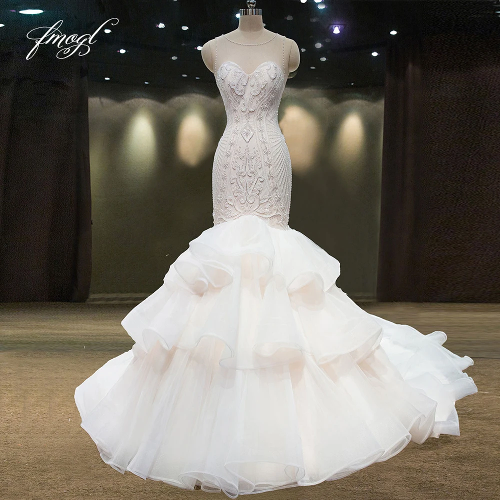 Fmogl Vestido De Noiva Lace Mermaid Wedding Dresses 2019 Scoop Neck Appliques beaded Ruffles Pattern Vintage Bride Gowns
Fmogl Vestido De Noiva Lace Mermaid Wedding Dresses 2019 Scoop Neck Appliques beaded Ruffles Pattern Vintage Bride Gowns