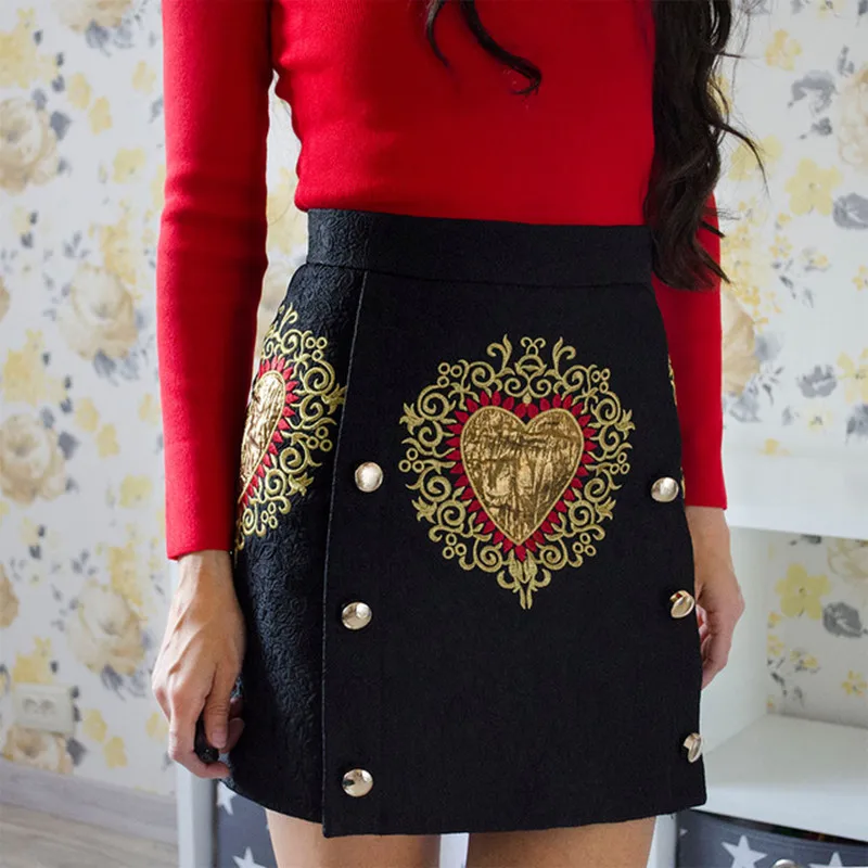 Runway Designer Vintage Jacquard Mini Skirts 2018 Autumn Women Black Embroidery Floral Double Breasted A Line High waist Skirt
Runway Designer Vintage Jacquard Mini Skirts 2018 Autumn Women Black Embroidery Floral Double Breasted A Line High waist Skirt