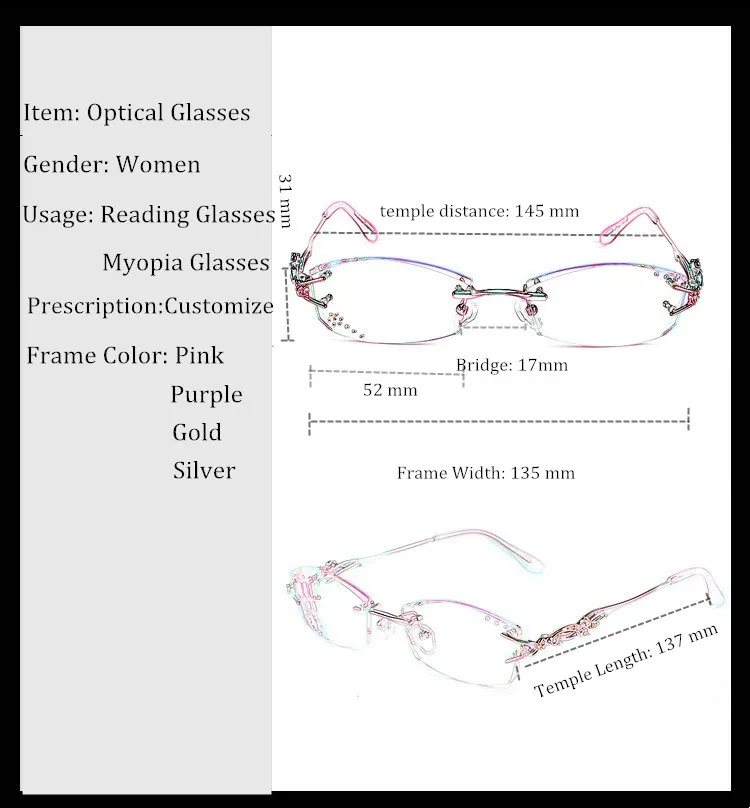 Chashma Ochki Women's Rimless Square Oval Titanium Eyeglasses