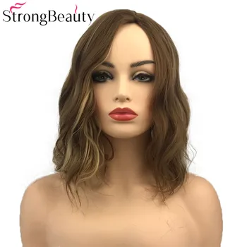 

StrongBeauty Synthetic Wavy Brown And Blonde Mix Wigs Women Mix Bob Wig Cuts Hairstyle Hair