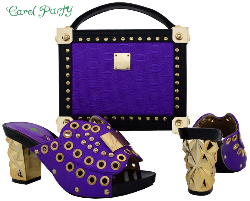 Latest Purple Shoe and Bag Set for Woman Italian Matching Shoe and Bag Set African Wedding Shoe and Bag Set Nigerian PartyBCH-21