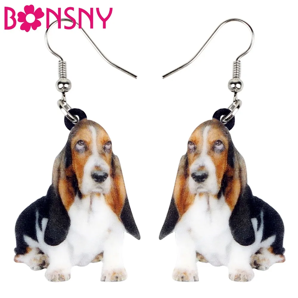 

Bonsny Acrylic Cute Sitting Basset Hound Dog Earrings Dangle Drop New Novelty Animal Jewelry For Women Girls Gift Statement Pets