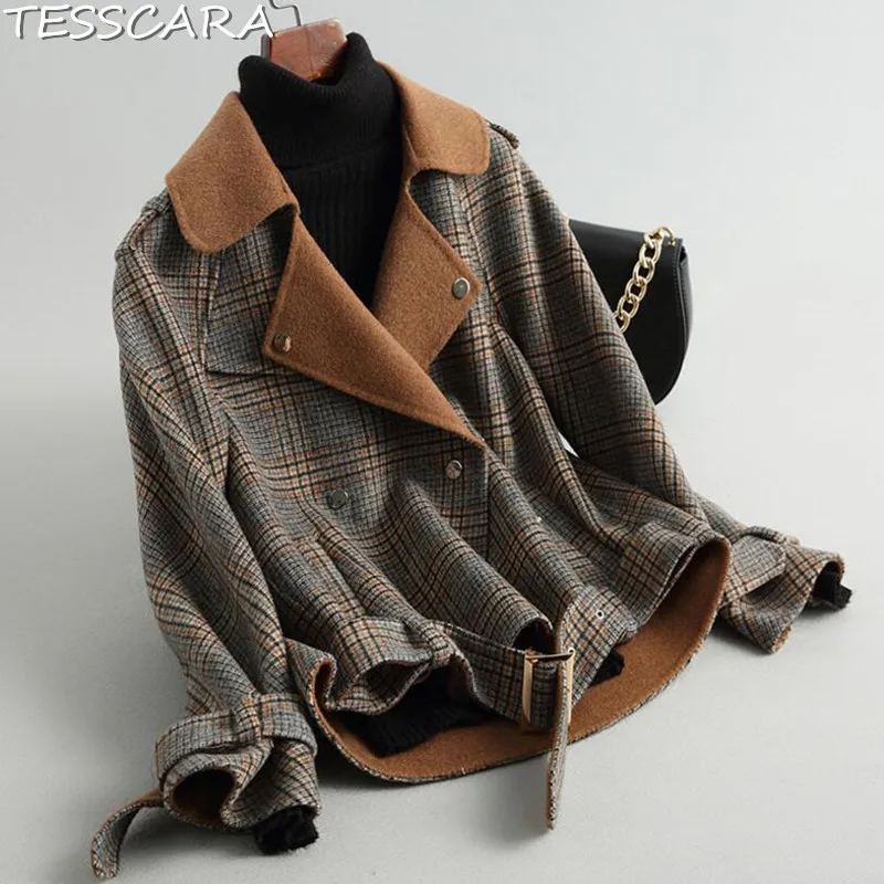 TESSCARA Women Autumn Fashion Wool Blend Basic Jacket Coat Female Plaid Overcoat Cashmere Jackets Silm Warm Outerwear & Coats
TESSCARA Women Autumn Fashion Wool Blend Basic Jacket Coat Female Plaid Overcoat Cashmere Jackets Silm Warm Outerwear & Coats