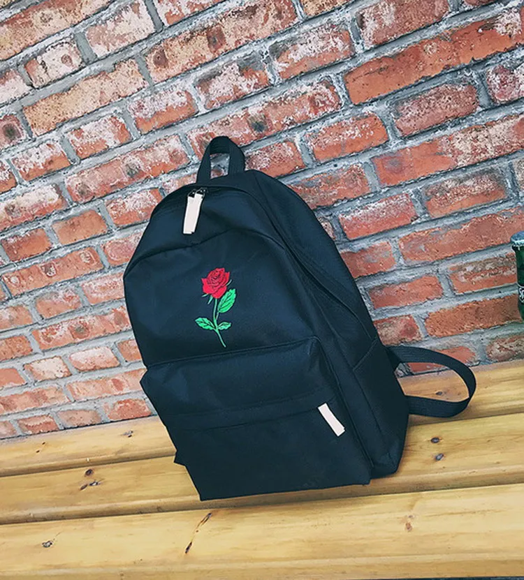 MSMO Finger Heart Backpack Cute Women Men Canvas Rose Embroidery Backpacks for Teenagers Women's Travel Bags Rucksack School Bag 34