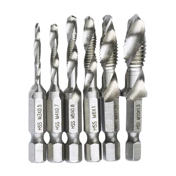 Silver Hand Screw Thread Metric Taps Drill Bits M3 M4 M5 M6 M8 M10 Hex Shank HSS Tap Drill Hand Tools