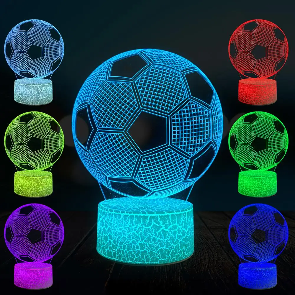Новая футбольная 3D Светодиодная лампа трещина база ночной Светильник RGB
