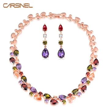 CARSINEL Luxury Colorful AAA Cubic Zircon Multi-Color Jewelry set Rose Gold-color Necklace&Earrings for Women Wedding Party
CARSINEL Luxury Colorful AAA Cubic Zircon Multi-Color Jewelry set Rose Gold-color Necklace&Earrings for Women Wedding Party
