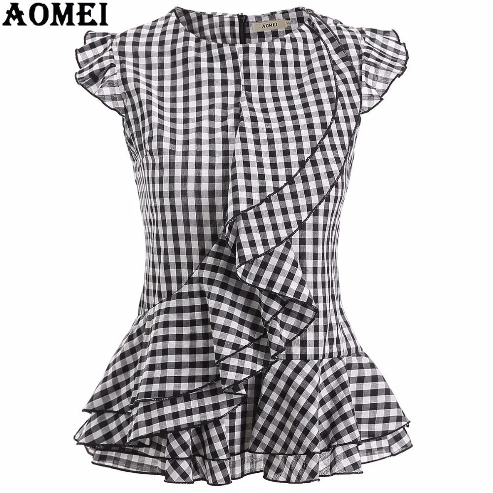Lady Summer Tops Sleeveless Black Plaid Blouses Shirts Ruffles Trim Woman Vintage Gingham Blusas Plus Size Retro Style Peplum
Lady Summer Tops Sleeveless Black Plaid Blouses Shirts Ruffles Trim Woman Vintage Gingham Blusas Plus Size Retro Style Peplum