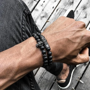 2pcs/set Fashion men's Bracelet 8MM Natural stone charm Lion charm Titanium steel anchor tube Holiday gift jewelry
2pcs/set Fashion men's Bracelet 8MM Natural stone charm Lion charm Titanium steel anchor tube Holiday gift jewelry