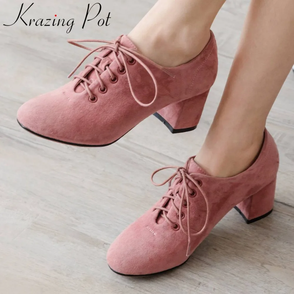 Krazing Pot vintage British style pretty girls genuine leather chunky med heels lace up pumps lace up round toe party shoes L80
Krazing Pot vintage British style pretty girls genuine leather chunky med heels lace up pumps lace up round toe party shoes L80