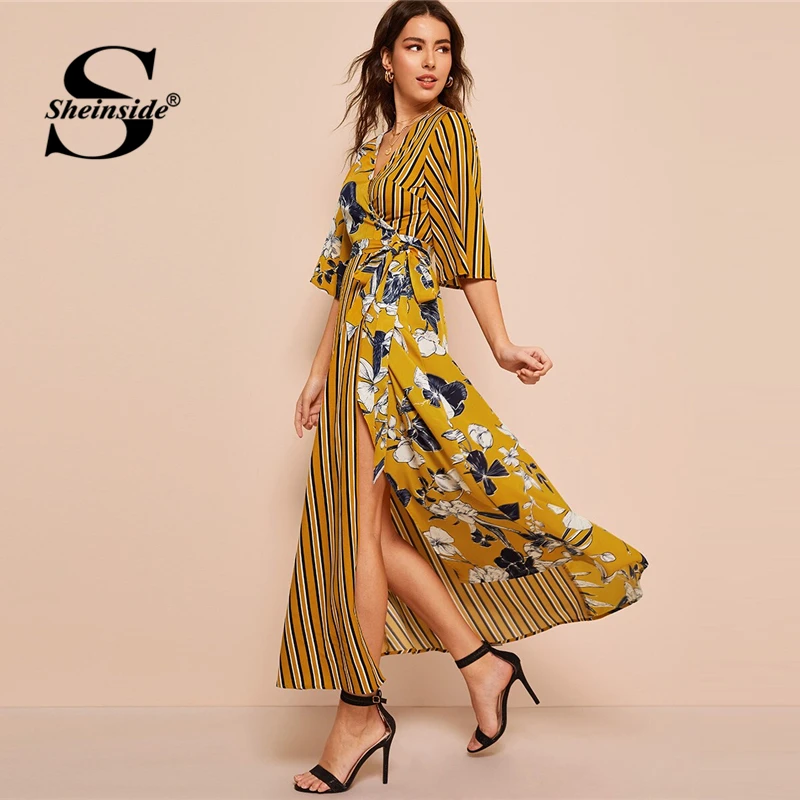 Sheinside Floral And Striped Print Surplice Neck Dress Women 2019 Summer High Waist Maxi Dresses Ladies Fit and Flare Boho Dress
Sheinside Floral And Striped Print Surplice Neck Dress Women 2019 Summer High Waist Maxi Dresses Ladies Fit and Flare Boho Dress