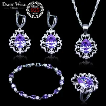 Trendy Water Drop Purple Cubic Zirconia Silver Color Jewelry Sets For Women Earrings/Pendant/Necklace/Bracelet/Rings Set
Trendy Water Drop Purple Cubic Zirconia Silver Color Jewelry Sets For Women Earrings/Pendant/Necklace/Bracelet/Rings Set