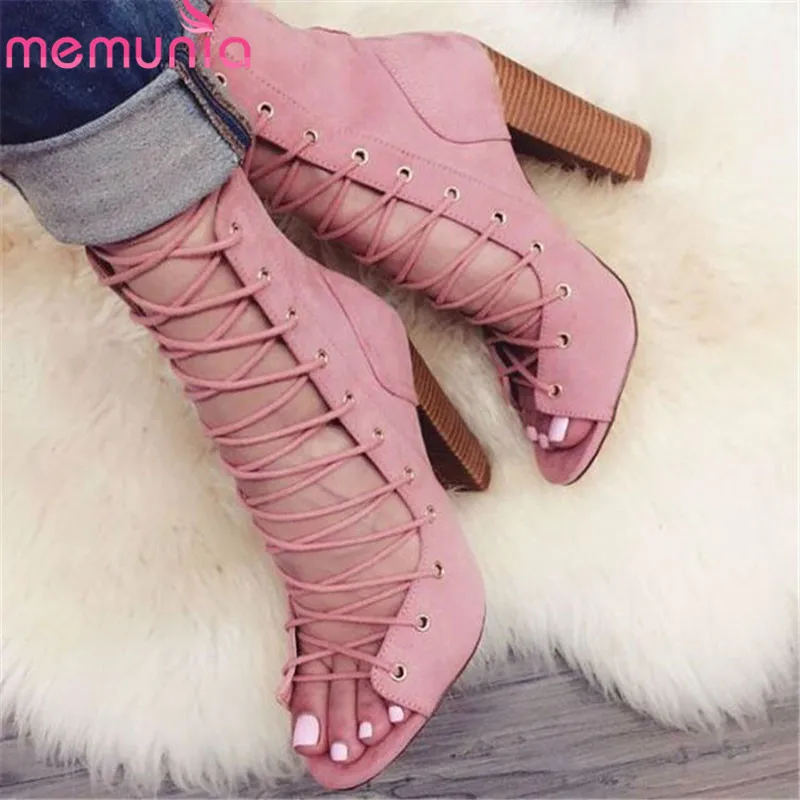 MEMUNIA 2019 newest women ankle boots flock open toe high heels boots cross tied sexy rome summer boots woman party prom shoes
MEMUNIA 2019 newest women ankle boots flock open toe high heels boots cross tied sexy rome summer boots woman party prom shoes