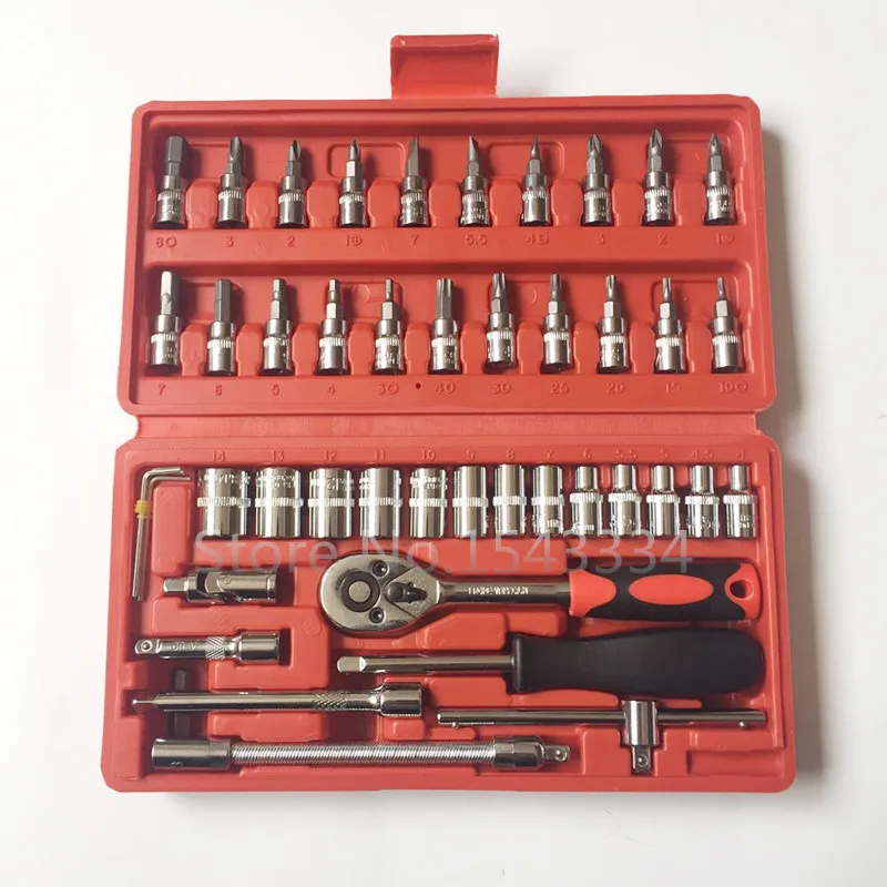 46pcs 1/4-Inch Socket Set Car Repair Tool Ratchet Set Torque Wrench Combination Bit a set of keys Chrome Vanadium
46pcs 1/4-Inch Socket Set Car Repair Tool Ratchet Set Torque Wrench Combination Bit a set of keys Chrome Vanadium