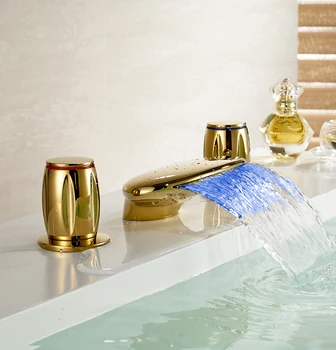 Gold Polished LED Light Waterfall Tub Filler Faucet Double Handles Mixer Tap
Gold Polished LED Light Waterfall Tub Filler Faucet Double Handles Mixer Tap