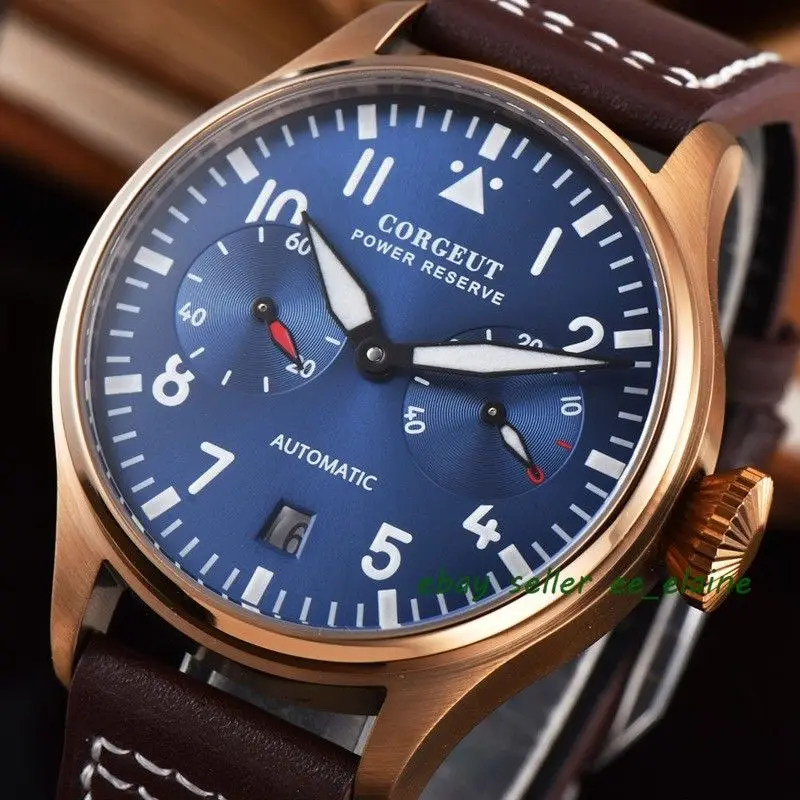 Corgeut Men's Power Reserve Automatic Watch with Gold Case Blue Dial Leather strap
Corgeut Men's Power Reserve Automatic Watch with Gold Case Blue Dial Leather strap